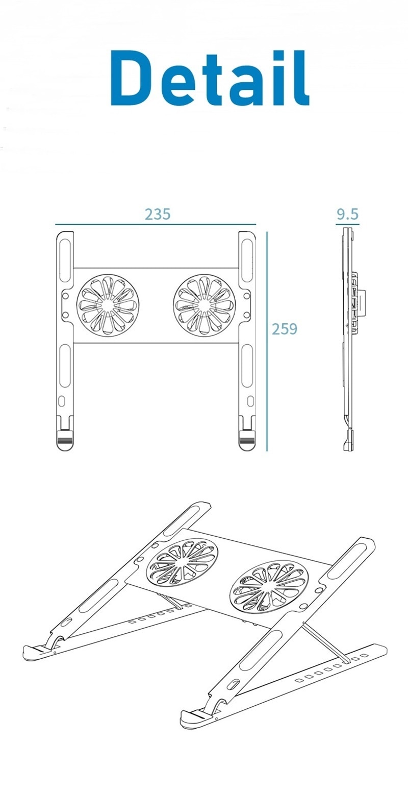 SeenDa-Soporte de refrigeración para ordenador portátil, enfriador con 2 ventiladores USB, almohadilla de refrigeración para Notebook, disipación de calor