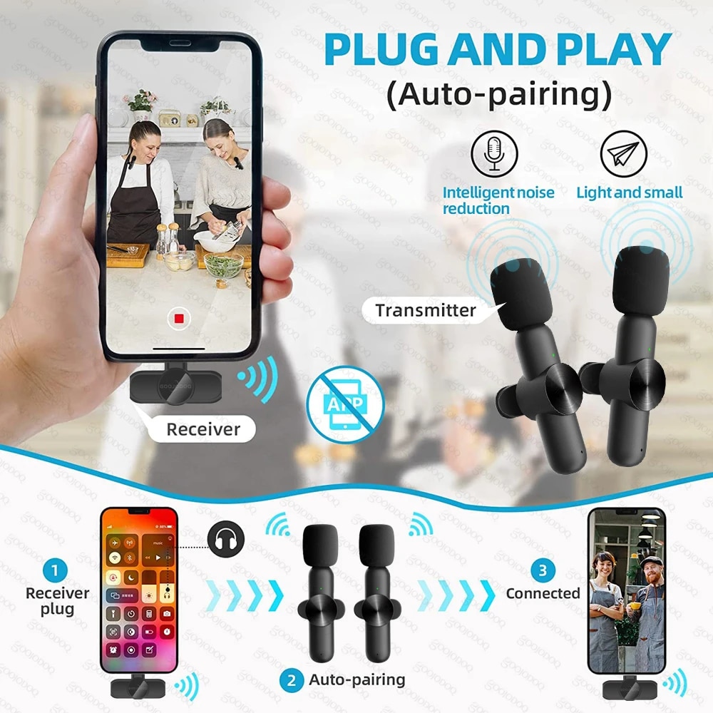 Micrófono Lavalier inalámbrico portátil, minimicrófono de grabación de Audio y vídeo para iPhone, Android, transmisión en vivo, para juegos y teléfono