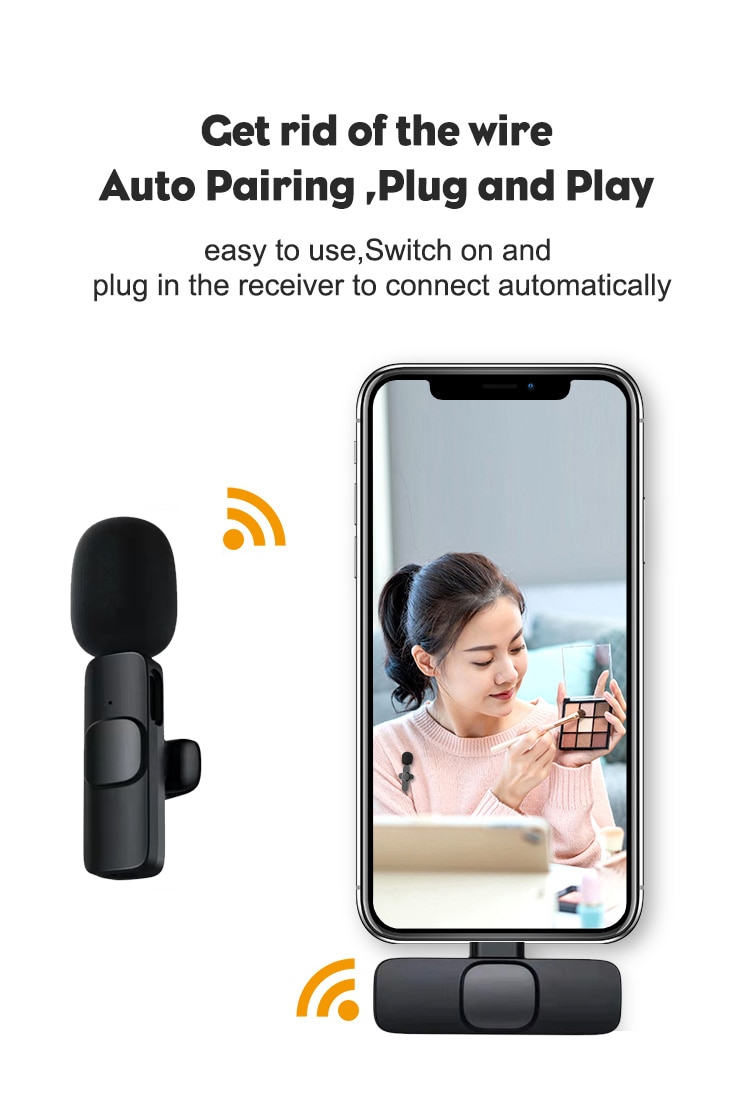 Micrófono Lavalier inalámbrico portátil, minimicrófono de grabación de Audio y vídeo para iPhone, Android, transmisión en vivo, para juegos y teléfono