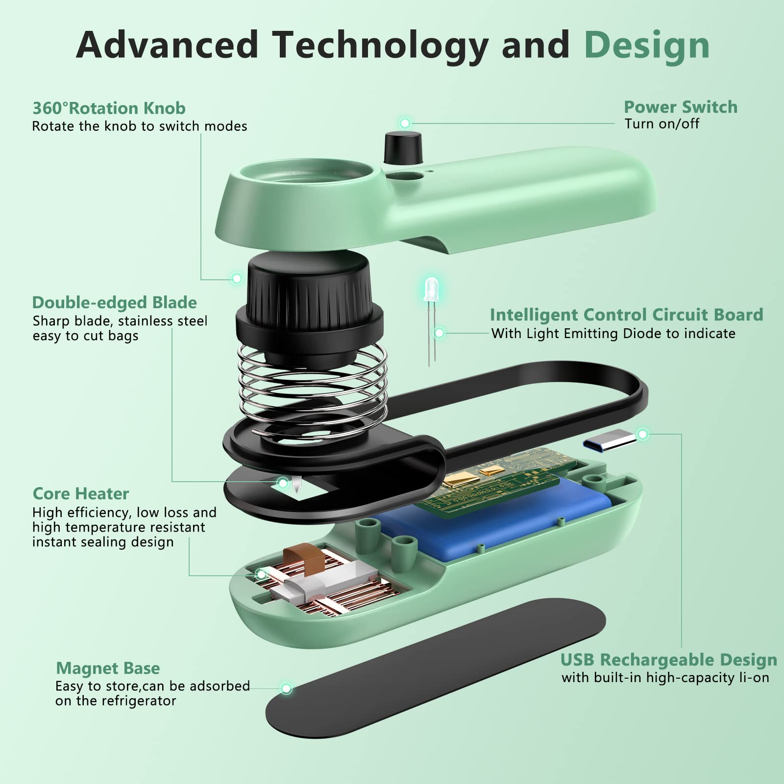 Sellador y cortador de calor portátil 2 en 1, máquina de sellado recargable por USB, Gadget de cocina para bolsa de plástico, bolsa de Chip, almacenamiento de aperitivos y alimentos