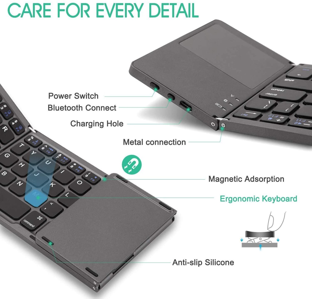 Miniteclado portátil plegable con Bluetooth, teclado inalámbrico con panel táctil para IOS, Android, Windows, ipad, tableta, nuevo