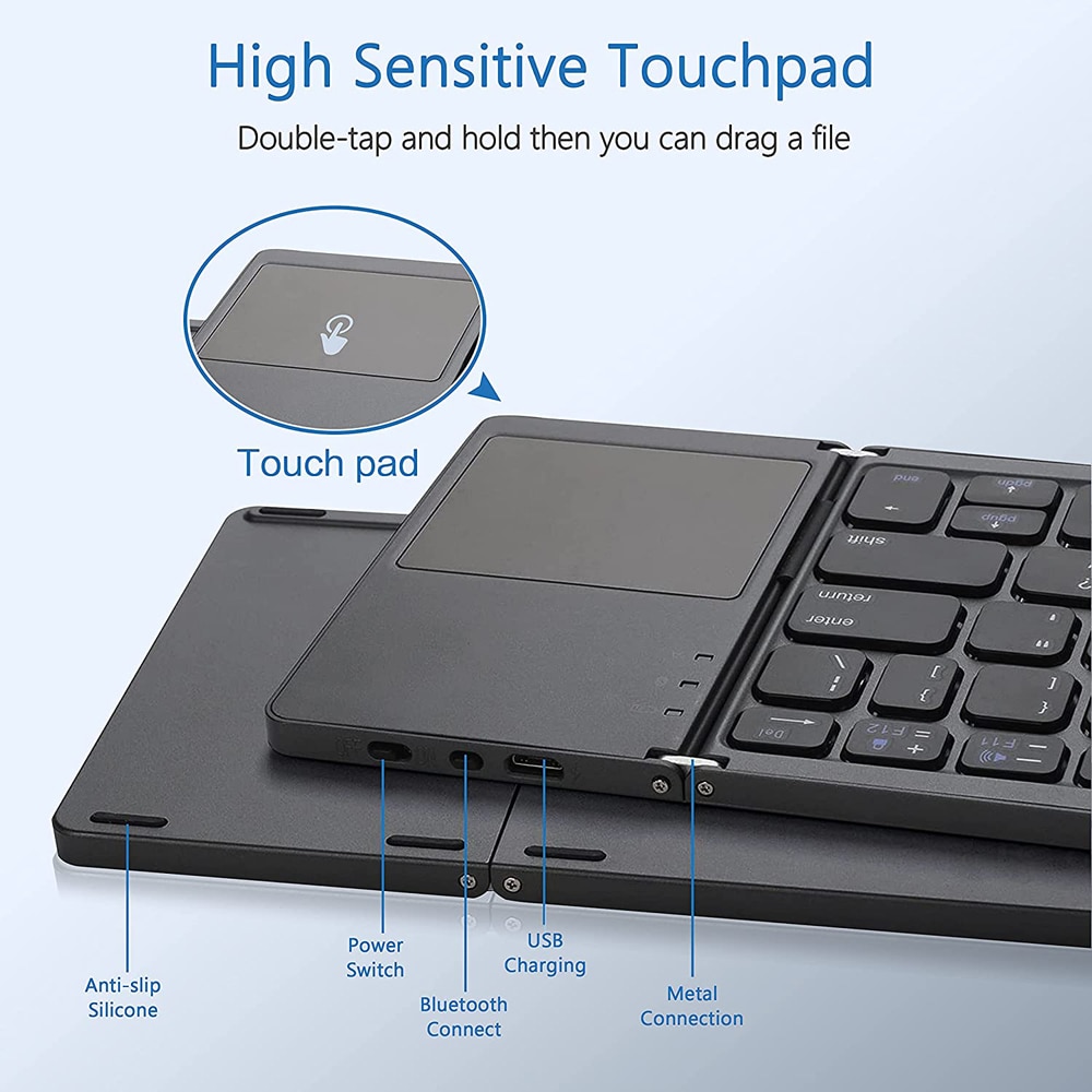 Miniteclado portátil plegable con Bluetooth, teclado inalámbrico con panel táctil para IOS, Android, Windows, ipad, tableta, nuevo