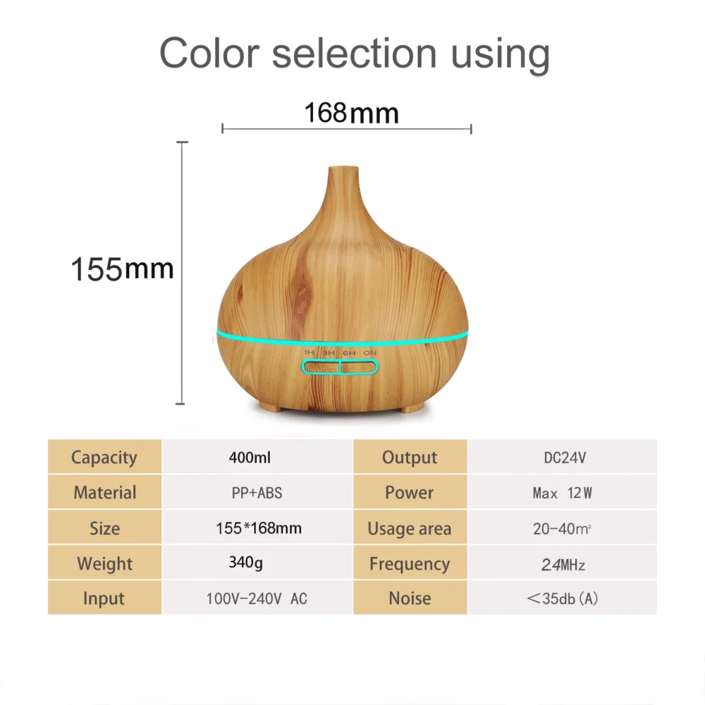 Best Sell Home Air Purifier and Air Humidifier 400ml Remote/Wood Grain Ultrasonic Diffuser yx025