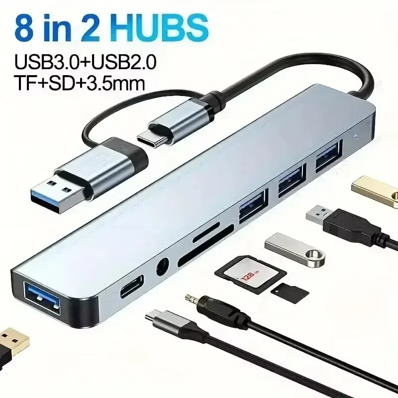 USB C Hub USB Hub 3.0, Aluminum 7 in 1 USB Extender, USB Splitter with 1 X USB 3.0, 4 X USB 2.0 and 2 X USB C Ports USB C Hub USB Hub 3.0, Aluminum 7 in 1 USB Extender, USB Splitter with 1 X USB 3.0, 4 X USB 2.0 and 2 X USB C Ports
