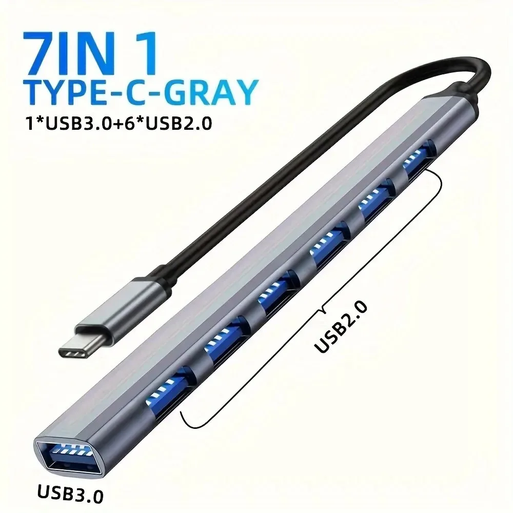 USB C Hub USB Hub 3.0, Aluminum 7 in 1 USB Extender, USB Splitter with 1 X USB 3.0, 4 X USB 2.0 and 2 X USB C Ports USB C Hub USB Hub 3.0, Aluminum 7 in 1 USB Extender, USB Splitter with 1 X USB 3.0, 4 X USB 2.0 and 2 X USB C Ports