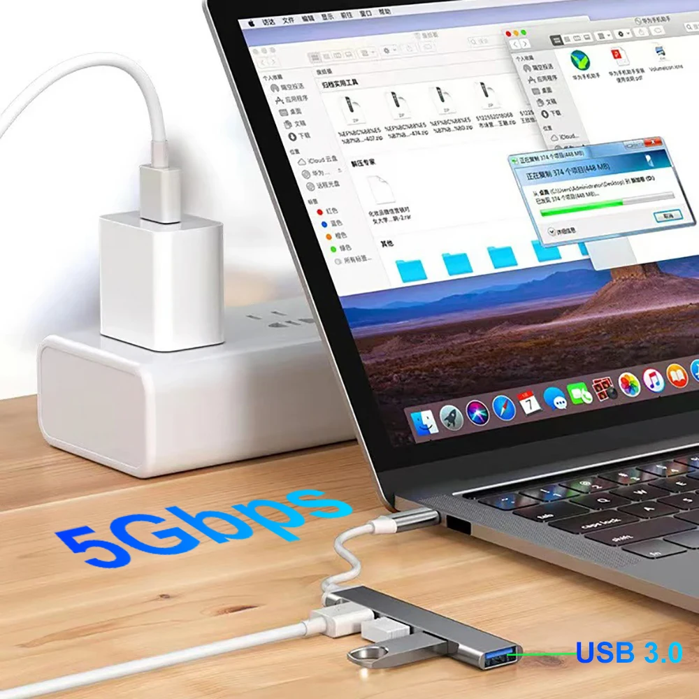 PD 65W USB C HUB Type C to USB 3.0 HUB 5Ports Multi Splitter Adapter OTG For Xiaomi Lenovo Macbook Pro 13 15 Air Pro PC Computer