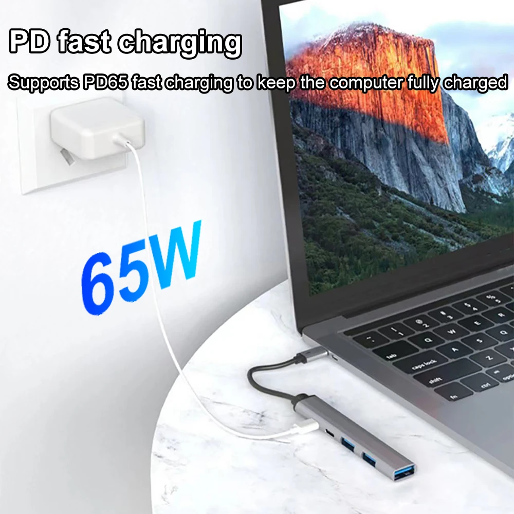 PD 65W USB C HUB Type C to USB 3.0 HUB 5Ports Multi Splitter Adapter OTG For Xiaomi Lenovo Macbook Pro 13 15 Air Pro PC Computer