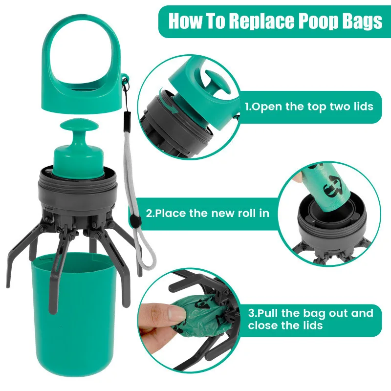 Portable Outdoor Pet Waste Bag with 6-Claw Poop Scooper for Dogs Cats Travel Eco-Friendly Durable Collector Cleaning Tool