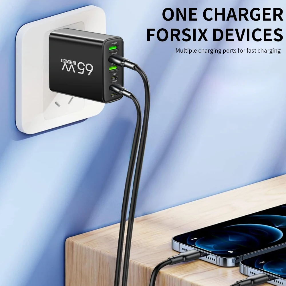 Multi Ports 65W USB Charger Fast Charging Type C Phone Charger Adapter For iPhone Samsung Xiaomi Huawei EU/US Plug Wall Charger Multi Ports 65W USB Charger Fast Charging Type C Phone Charger Adapter For iPhone Samsung Xiaomi Huawei EU/US Plug Wall Charger