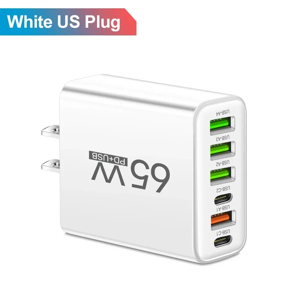Multi Ports 65W USB Charger Fast Charging Type C Phone Charger Adapter For iPhone Samsung Xiaomi Huawei EU/US Plug Wall Charger Multi Ports 65W USB Charger Fast Charging Type C Phone Charger Adapter For iPhone Samsung Xiaomi Huawei EU/US Plug Wall Charger
