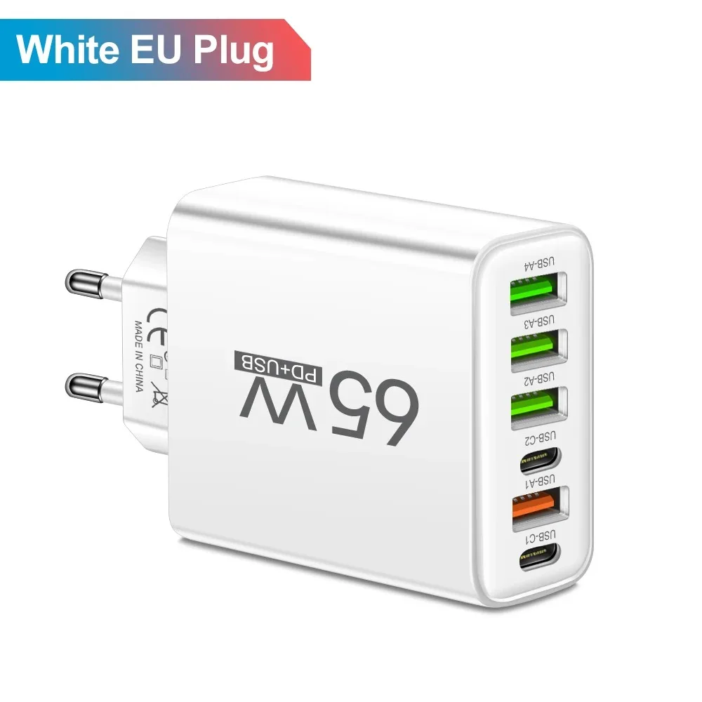 Multi Ports 65W USB Charger Fast Charging Type C Phone Charger Adapter For iPhone Samsung Xiaomi Huawei EU/US Plug Wall Charger Multi Ports 65W USB Charger Fast Charging Type C Phone Charger Adapter For iPhone Samsung Xiaomi Huawei EU/US Plug Wall Charger